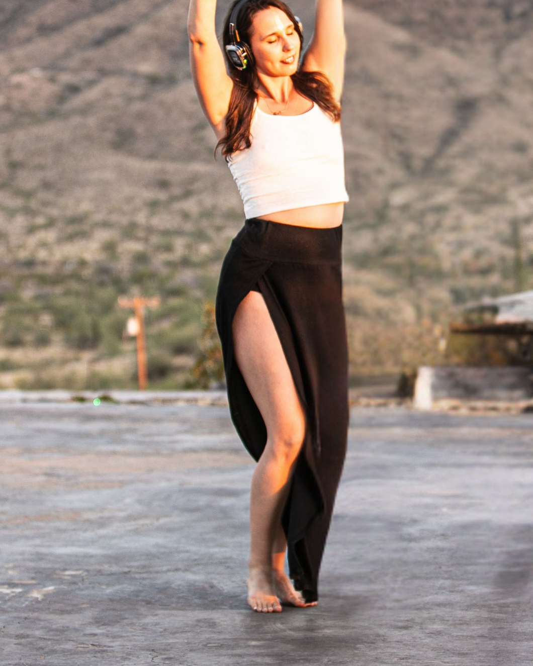 Hemp/Cotton Blend Fem Double-slit Maxi Skirt